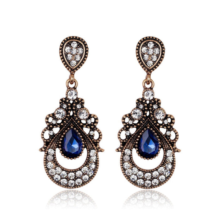 Wholesale alloy rhinestones blue long earrings JDC-ES-GSDB050 Earrings 丹比华比 Wholesale Jewelry JoyasDeChina Joyas De China