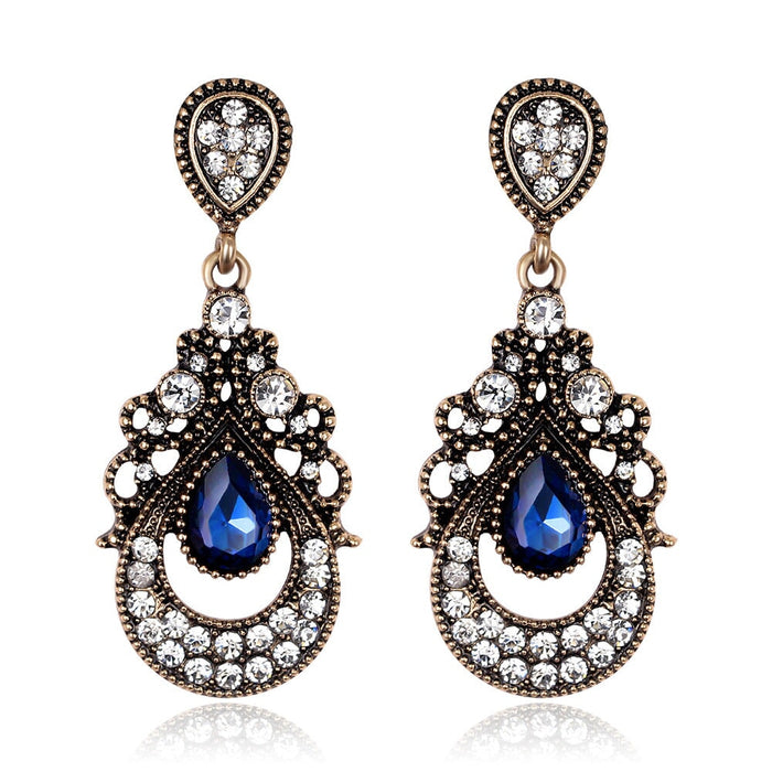 Wholesale alloy rhinestones blue long earrings JDC-ES-GSDB050 Earrings 丹比华比 Wholesale Jewelry JoyasDeChina Joyas De China