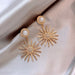 Wholesale Alloy Sunflower Pearl Earrings JDC-ES-XuF120 Earrings 旭帆 Wholesale Jewelry JoyasDeChina Joyas De China