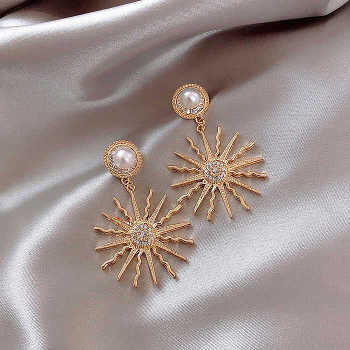 Wholesale Alloy Sunflower Pearl Earrings JDC-ES-XuF120 Earrings 旭帆 A Wholesale Jewelry JoyasDeChina Joyas De China