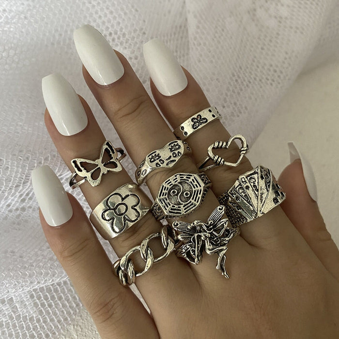 Wholesale ancient silver turtle butterfly vintage snake shape love sun alloy ring set 6 piece set JDC-RS-F087 Rings 韩之尚 Wholesale Jewelry JoyasDeChina Joyas De China