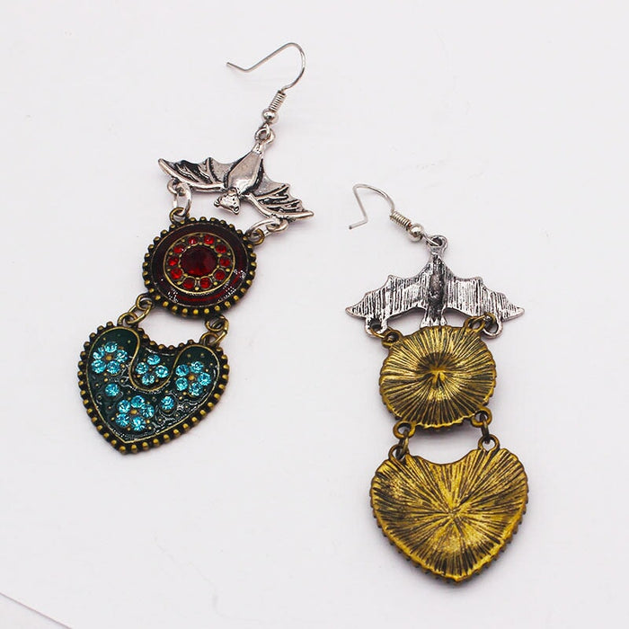 Wholesale antique silver bat upside down dripping oil gemstone alloy stud earrings JDC-ES-YYFF004 Earrings 燕羽飞飞 Wholesale Jewelry JoyasDeChina Joyas De China