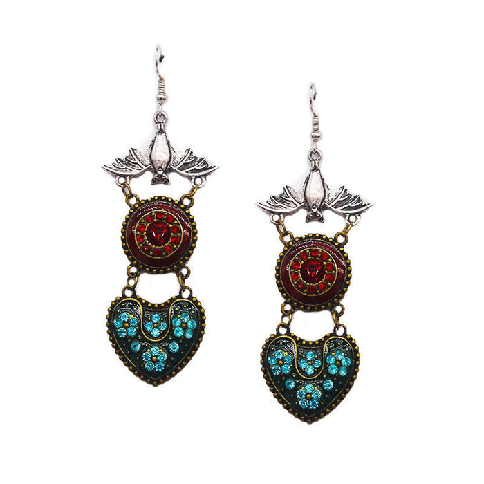 Wholesale antique silver bat upside down dripping oil gemstone alloy stud earrings JDC-ES-YYFF004 Earrings 燕羽飞飞 Wholesale Jewelry JoyasDeChina Joyas De China