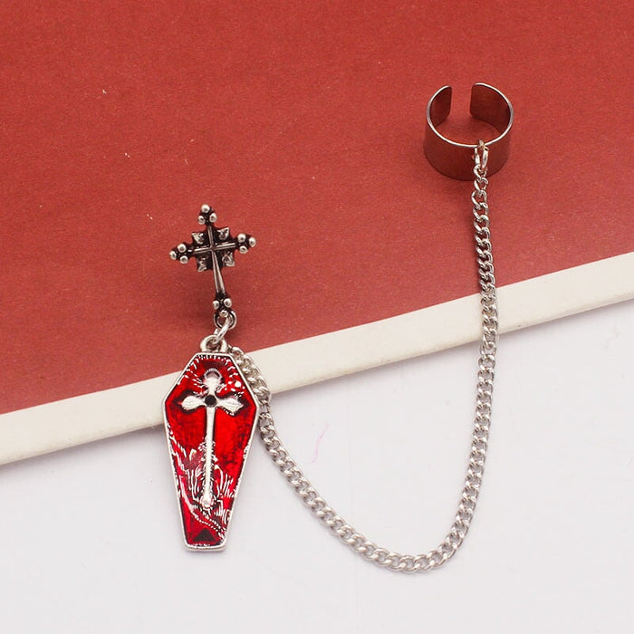 Wholesale antique silver drip oil cross coffin alloy stud earrings JDC-ES-YYFF012 Earrings 燕羽飞飞 Silver needle Wholesale Jewelry JoyasDeChina Joyas De China