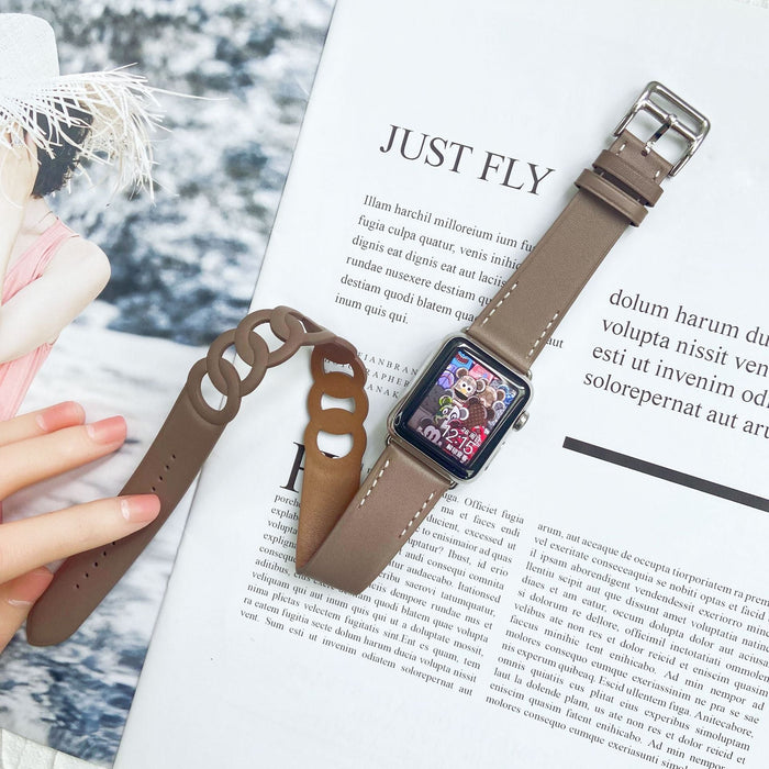 Wholesale Apple iWatch 3/4/5/6/7 Generation Leather Strap JDC-WD-Yagt021 Watch Band 亚格特 grey 38/40/41mm Wholesale Jewelry JoyasDeChina Joyas De China