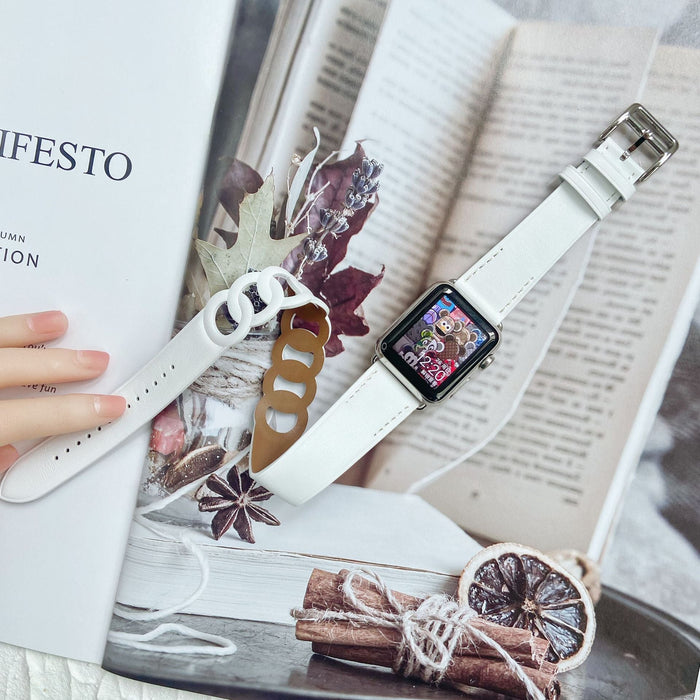 Wholesale Apple iWatch 3/4/5/6/7 Generation Leather Strap JDC-WD-Yagt021 Watch Band 亚格特 White 38/40/41mm Wholesale Jewelry JoyasDeChina Joyas De China