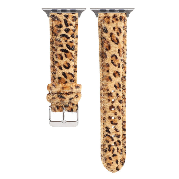 Wholesale Apple Watch Plush Leopard Print PU Leather Watch Band JDC-WD-Baic011 Watch Band 佰程 Yellow brown leopard 38mm Wholesale Jewelry JoyasDeChina Joyas De China