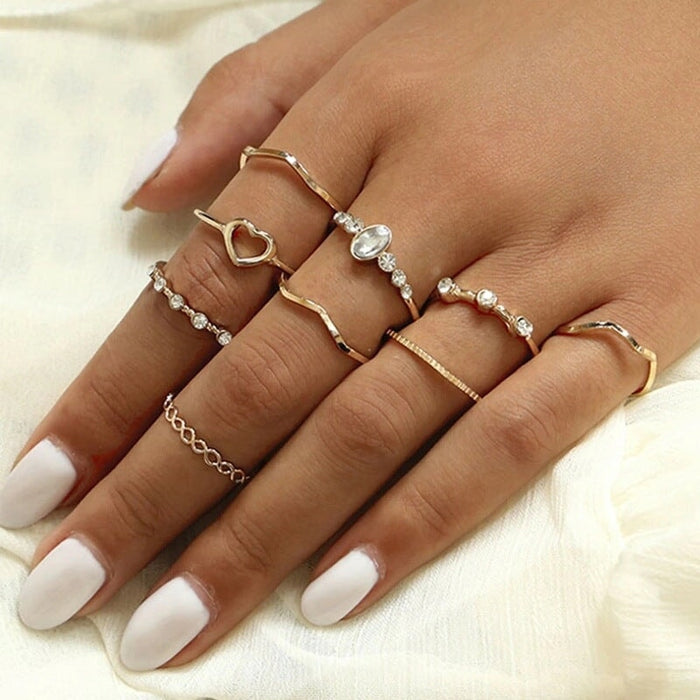 Wholesale Astral Crescent Vintage Alloy Joint Ring 9 Piece Set JDC-RS-F077 Rings 韩之尚 Wholesale Jewelry JoyasDeChina Joyas De China