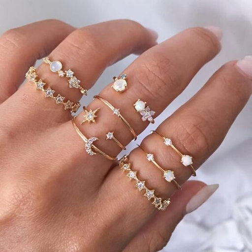 Wholesale Astral Crescent Vintage Alloy Joint Ring 9 Piece Set JDC-RS-F077 Rings 韩之尚 Wholesale Jewelry JoyasDeChina Joyas De China