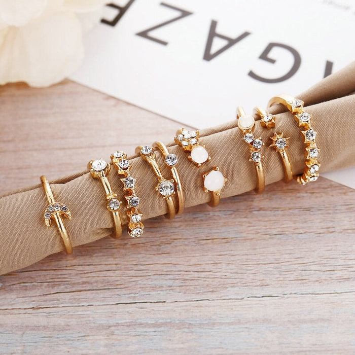 Wholesale Astral Crescent Vintage Alloy Joint Ring 9 Piece Set JDC-RS-F077 Rings 韩之尚 Wholesale Jewelry JoyasDeChina Joyas De China