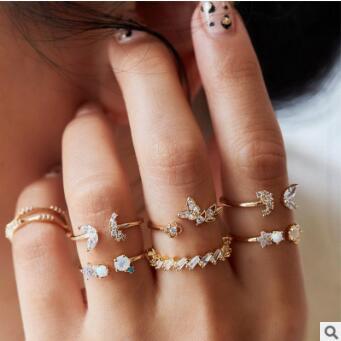Wholesale Astral Crescent Vintage Alloy Joint Ring 9 Piece Set JDC-RS-F077 Rings 韩之尚 Wholesale Jewelry JoyasDeChina Joyas De China