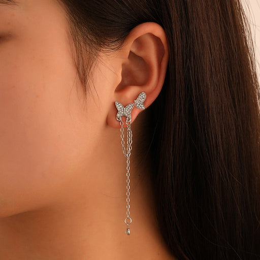 Wholesale Asymmetric Butterfly Zircon Tassel Copper Earrings JDC-ES-D202 Earrings 晴雯 Wholesale Jewelry JoyasDeChina Joyas De China