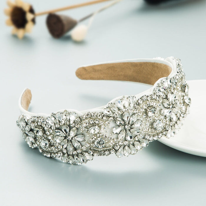 Wholesale Baroque Stained Glass Drill Flower Cloth Headband JDC-HD-YiS001 Headband 镱森 white Wholesale Jewelry JoyasDeChina Joyas De China