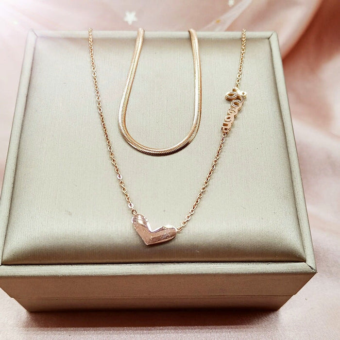 Wholesale bath titanium steel design sense of love double-layer Necklace JDC-NE-TD005 Necklaces 一自一然 Wholesale Jewelry JoyasDeChina Joyas De China