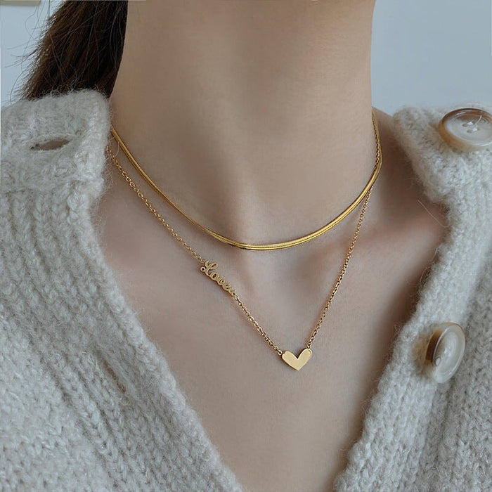 Wholesale bath titanium steel design sense of love double-layer Necklace JDC-NE-TD005 Necklaces 一自一然 Wholesale Jewelry JoyasDeChina Joyas De China