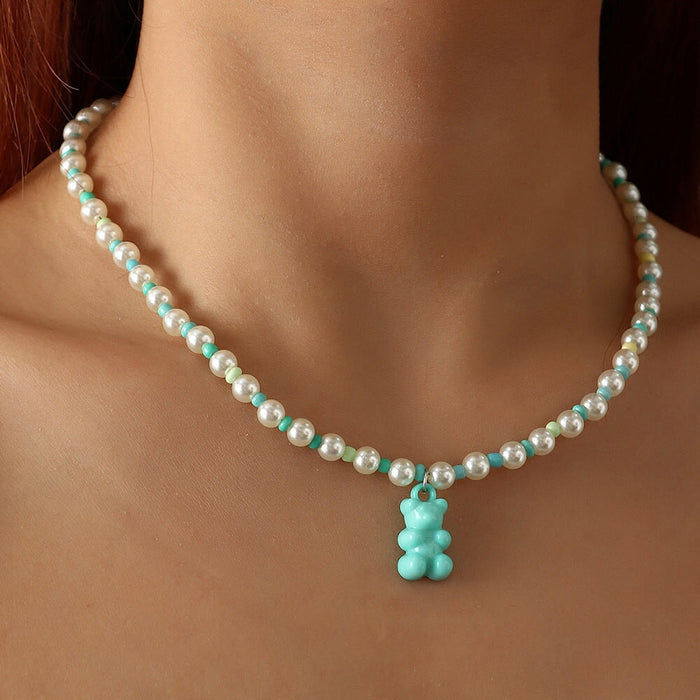 Wholesale Bear Rice Bead Imitation Pearl Resin Necklace JDC-NE-NZ324 Necklaces 奈珠 Wholesale Jewelry JoyasDeChina Joyas De China