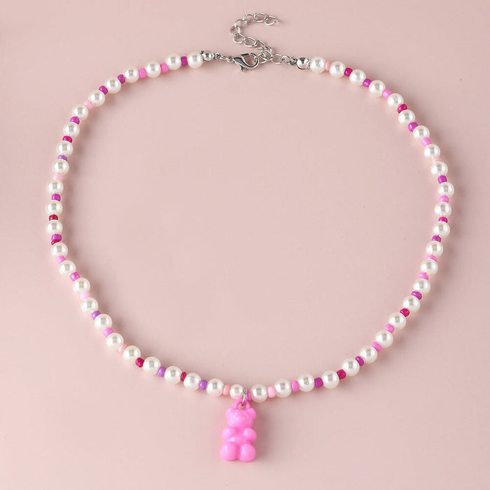 Wholesale Bear Rice Bead Imitation Pearl Resin Necklace JDC-NE-NZ324 Necklaces 奈珠 Wholesale Jewelry JoyasDeChina Joyas De China
