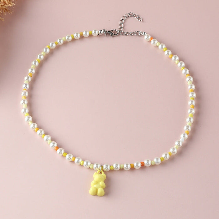 Wholesale Bear Rice Bead Imitation Pearl Resin Necklace JDC-NE-NZ324 Necklaces 奈珠 NZ2291huangse Wholesale Jewelry JoyasDeChina Joyas De China