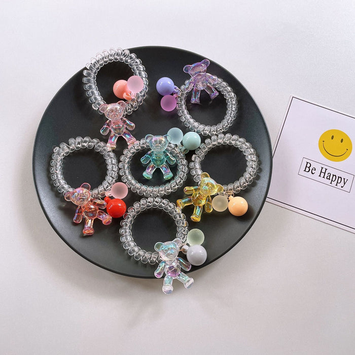 Wholesale Bear Transparent Flower Telephone Cord (F) JDC-HS-YiT004 Hair Scrunchies 亦桐 Wholesale Jewelry JoyasDeChina Joyas De China