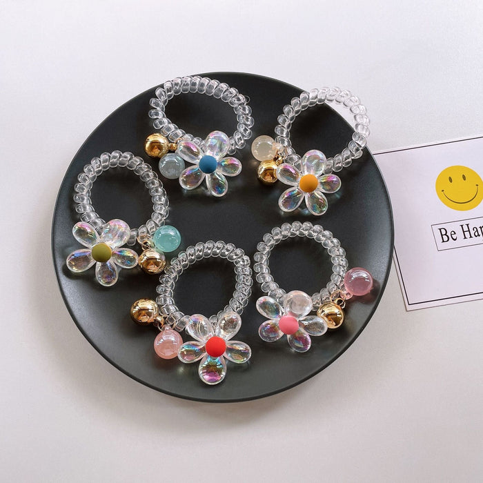 Wholesale Bear Transparent Flower Telephone Cord (F) JDC-HS-YiT004 Hair Scrunchies 亦桐 Wholesale Jewelry JoyasDeChina Joyas De China