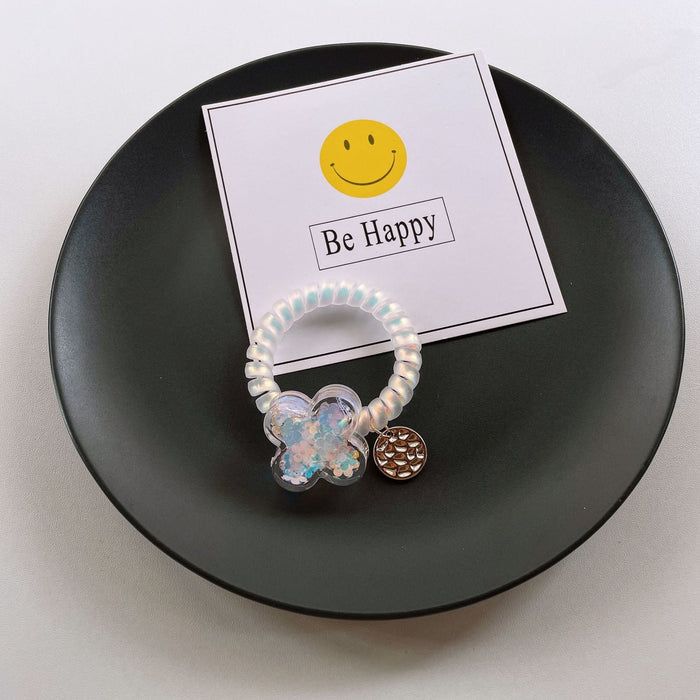 Wholesale Bear Transparent Flower Telephone Cord (F) JDC-HS-YiT004 Hair Scrunchies 亦桐 Clover Wholesale Jewelry JoyasDeChina Joyas De China