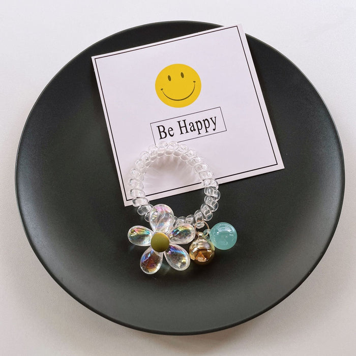 Wholesale Bear Transparent Flower Telephone Cord (F) JDC-HS-YiT004 Hair Scrunchies 亦桐 Green flowers Wholesale Jewelry JoyasDeChina Joyas De China
