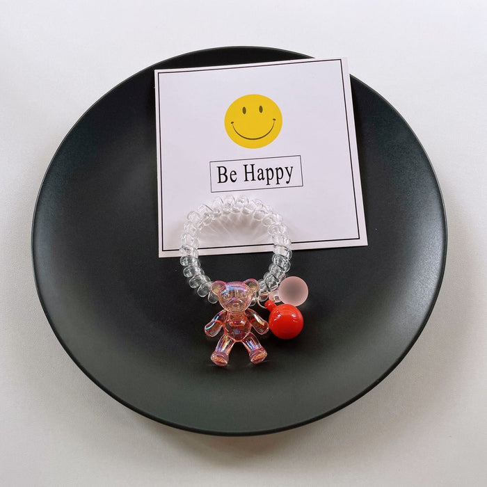 Wholesale Bear Transparent Flower Telephone Cord (F) JDC-HS-YiT004 Hair Scrunchies 亦桐 Orange bear Wholesale Jewelry JoyasDeChina Joyas De China