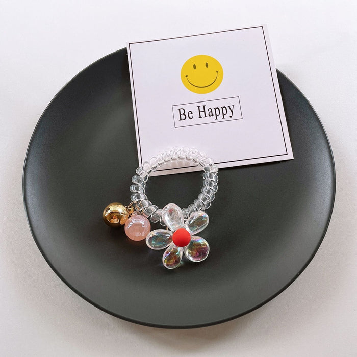 Wholesale Bear Transparent Flower Telephone Cord (F) JDC-HS-YiT004 Hair Scrunchies 亦桐 Orange flower Wholesale Jewelry JoyasDeChina Joyas De China