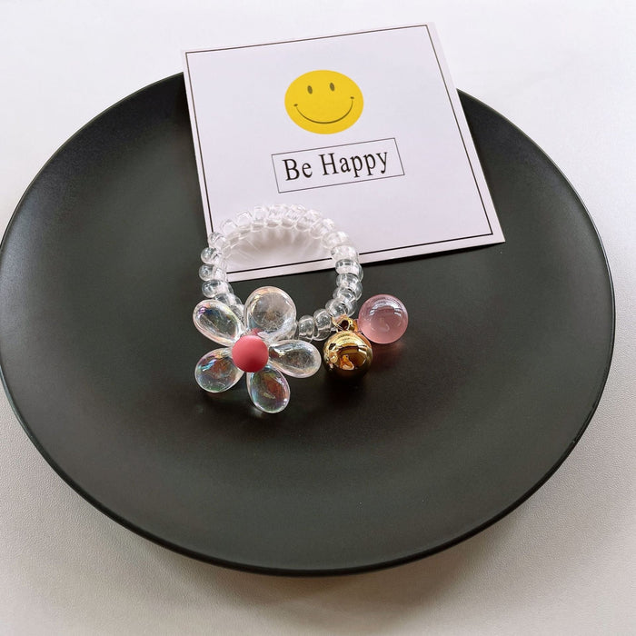 Wholesale Bear Transparent Flower Telephone Cord (F) JDC-HS-YiT004 Hair Scrunchies 亦桐 Pink flower Wholesale Jewelry JoyasDeChina Joyas De China
