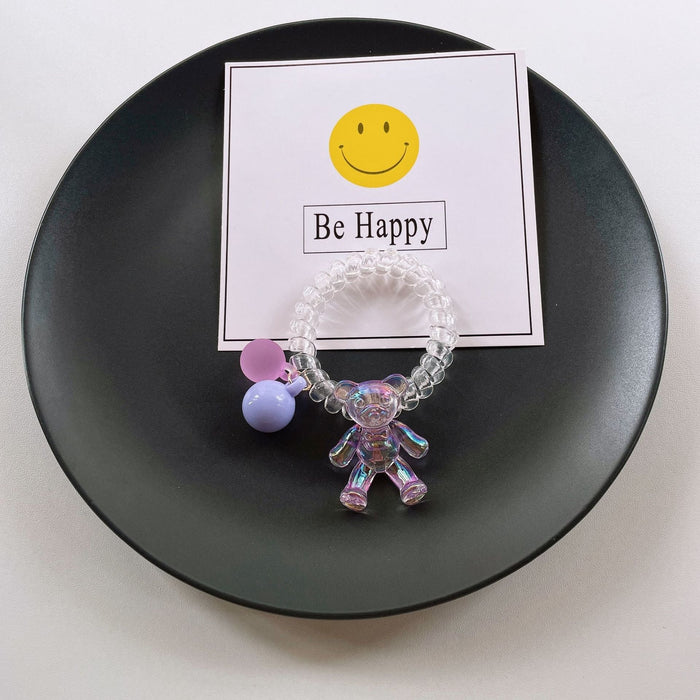 Wholesale Bear Transparent Flower Telephone Cord (F) JDC-HS-YiT004 Hair Scrunchies 亦桐 Purple bear Wholesale Jewelry JoyasDeChina Joyas De China