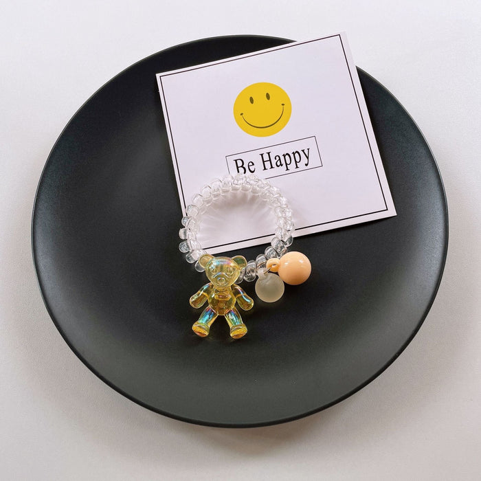 Wholesale Bear Transparent Flower Telephone Cord (F) JDC-HS-YiT004 Hair Scrunchies 亦桐 Yellow bear Wholesale Jewelry JoyasDeChina Joyas De China