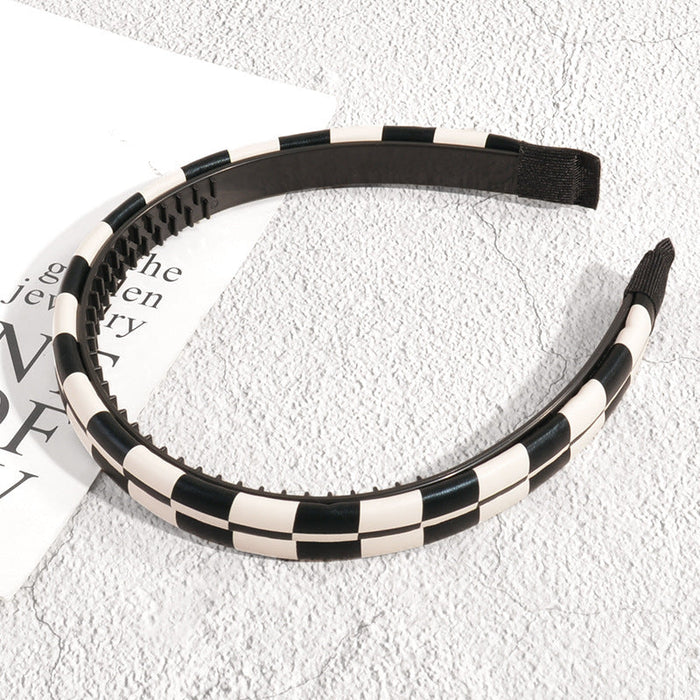 Wholesale black and white leather headband JDC-HD-PZ011 Headband 彡郰 Black and white chessboard grid 2 Wholesale Jewelry JoyasDeChina Joyas De China