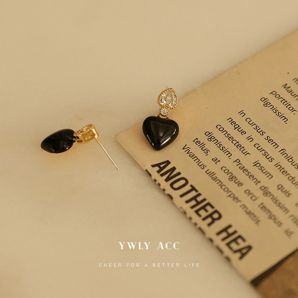 Wholesale Black Brass Zircon Inlaid Love Stud Earrings JDC-ES-YWLY045 Earrings 丽轶 Wholesale Jewelry JoyasDeChina Joyas De China