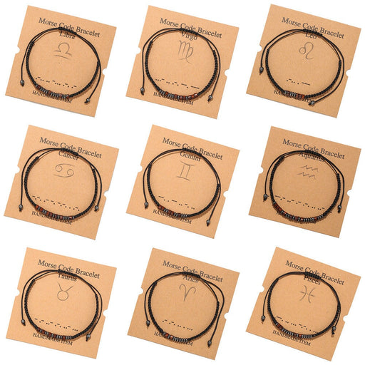 Wholesale Black Iron Stone Wood Chip Morse Code 12 Constellation Bracelet JDC-BT-ZhuJ001 Bracelet 诛积 Wholesale Jewelry JoyasDeChina Joyas De China
