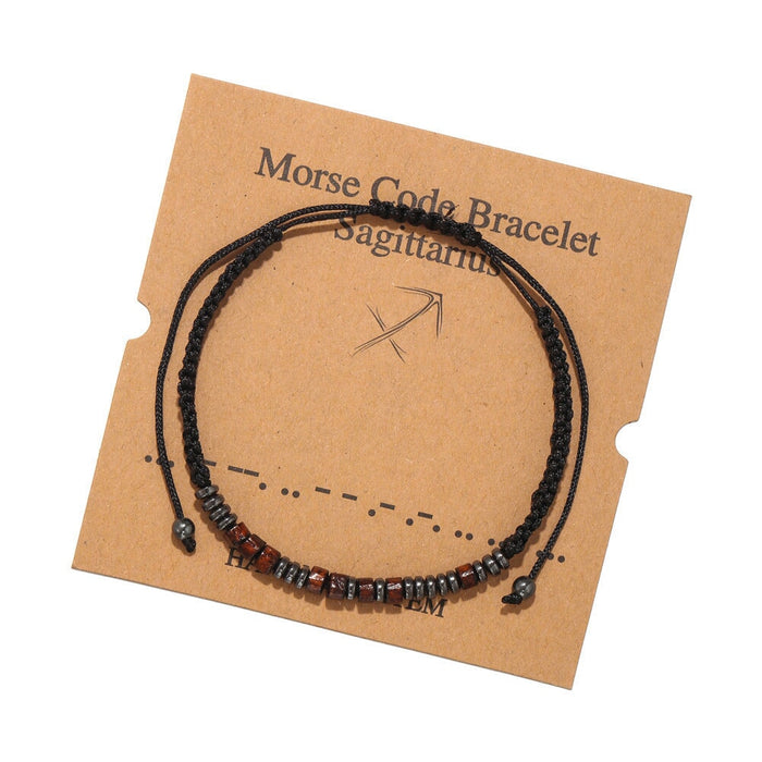Wholesale Black Iron Stone Wood Chip Morse Code 12 Constellation Bracelet JDC-BT-ZhuJ001 Bracelet 诛积 ZJ5899 Sagittarius Wholesale Jewelry JoyasDeChina Joyas De China