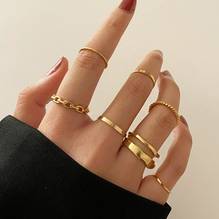 Wholesale Black Joint Stacking Combination Alloy 7 Piece Set Ring JDC-RS-F075 Rings 韩之尚 Wholesale Jewelry JoyasDeChina Joyas De China