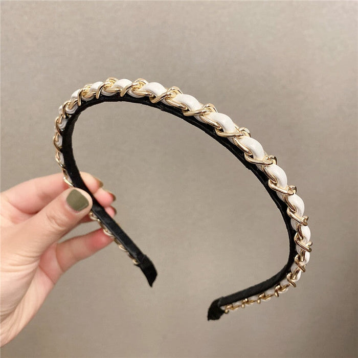 Wholesale black Leather Small Fragrance Chain Simple Headband (F) JDC-HD-Yangq010 Headband 艳茜 Wholesale Jewelry JoyasDeChina Joyas De China