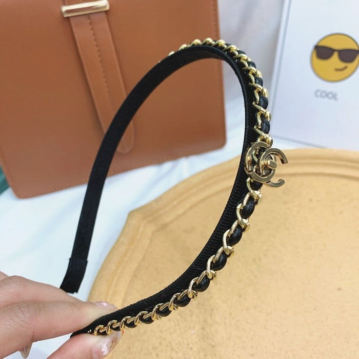 Wholesale black Leather Small Fragrance Chain Simple Headband (F) JDC-HD-Yangq010 Headband 艳茜 Chain black-small fragrance Wholesale Jewelry JoyasDeChina Joyas De China