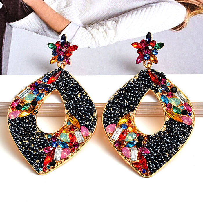 Wholesale black rhinestone beaded earrings JDC-ES-SK081 Earrings 深刻 black Wholesale Jewelry JoyasDeChina Joyas De China