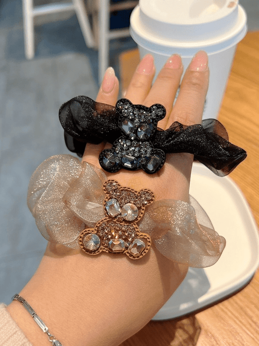 Wholesale black rubber band bear hair tie (F) JDC-HS-GSMC017 Hair Scrunchies 曌彩 Wholesale Jewelry JoyasDeChina Joyas De China