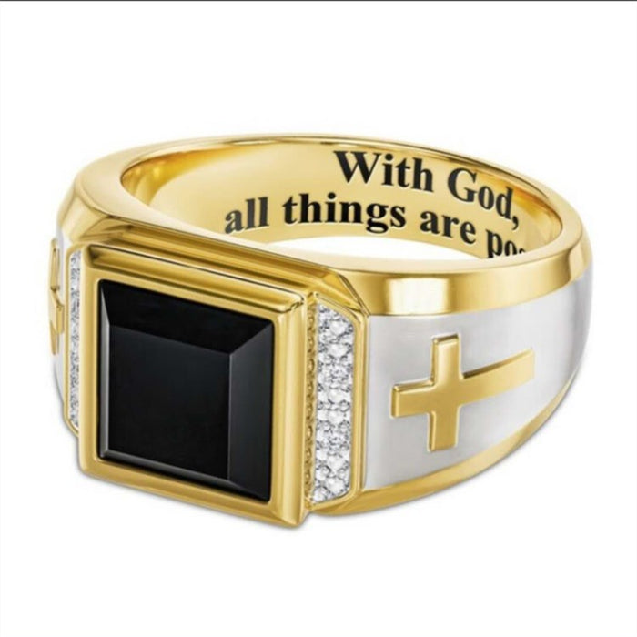 Wholesale Black Zircon Cross Electroplated Metal Rings JDC-RS-WN-068 Rings 薇妮 AJZ1638 gold NO.6 Wholesale Jewelry JoyasDeChina Joyas De China