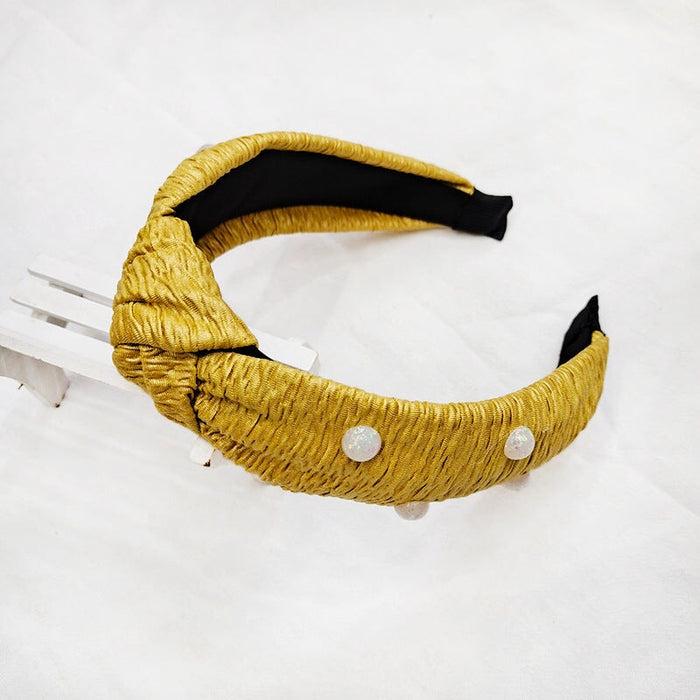 Wholesale blue cloth pearl hair hoop JDC-HD-O340 Headband 潮炫 Yellow Wholesale Jewelry JoyasDeChina Joyas De China