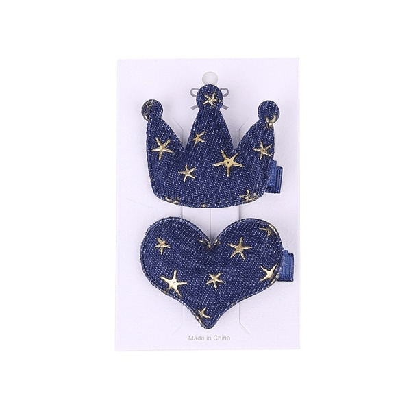 Wholesale Blue Kids Hair Clip Denim Fabric Crown Heart Hair Clip JDC-HC-GSQN035 Hair Clips 丘诺 Wholesale Jewelry JoyasDeChina Joyas De China