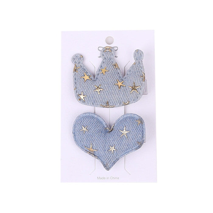 Wholesale Blue Kids Hair Clip Denim Fabric Crown Heart Hair Clip JDC-HC-GSQN035 Hair Clips 丘诺 Wholesale Jewelry JoyasDeChina Joyas De China