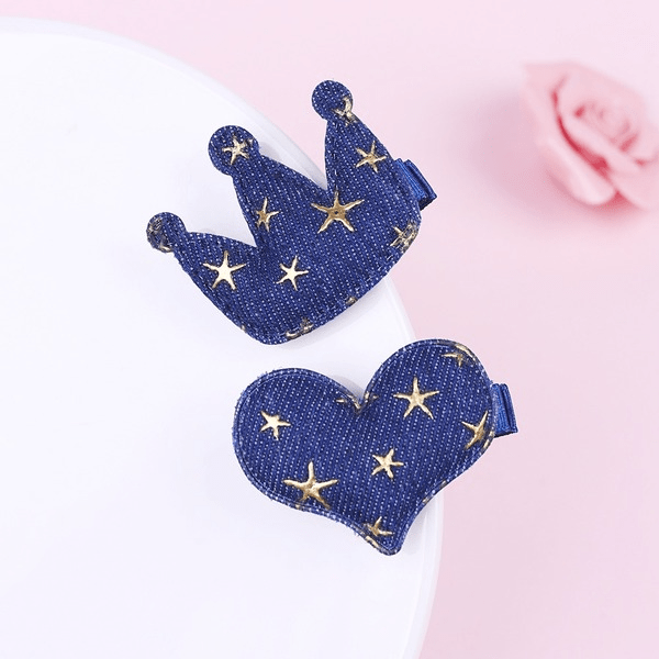 Wholesale Blue Kids Hair Clip Denim Fabric Crown Heart Hair Clip JDC-HC-GSQN035 Hair Clips 丘诺 Wholesale Jewelry JoyasDeChina Joyas De China