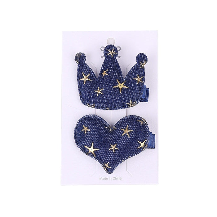 Wholesale Blue Kids Hair Clip Denim Fabric Crown Heart Hair Clip JDC-HC-GSQN035 Hair Clips 丘诺 Navy Wholesale Jewelry JoyasDeChina Joyas De China