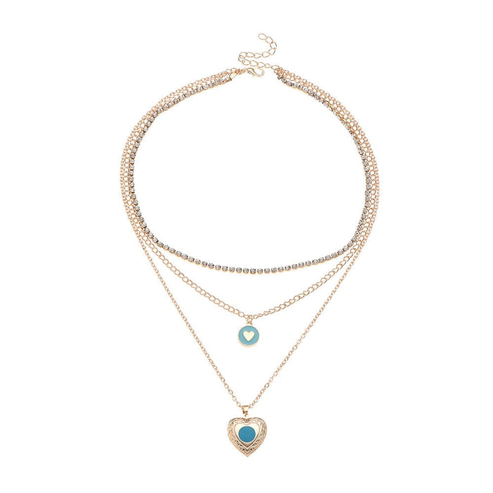 Wholesale Blue Ocean Flip Love Multilayer Chain Alloy Necklace JDC-NE-NZ325 Necklaces 奈珠 Wholesale Jewelry JoyasDeChina Joyas De China