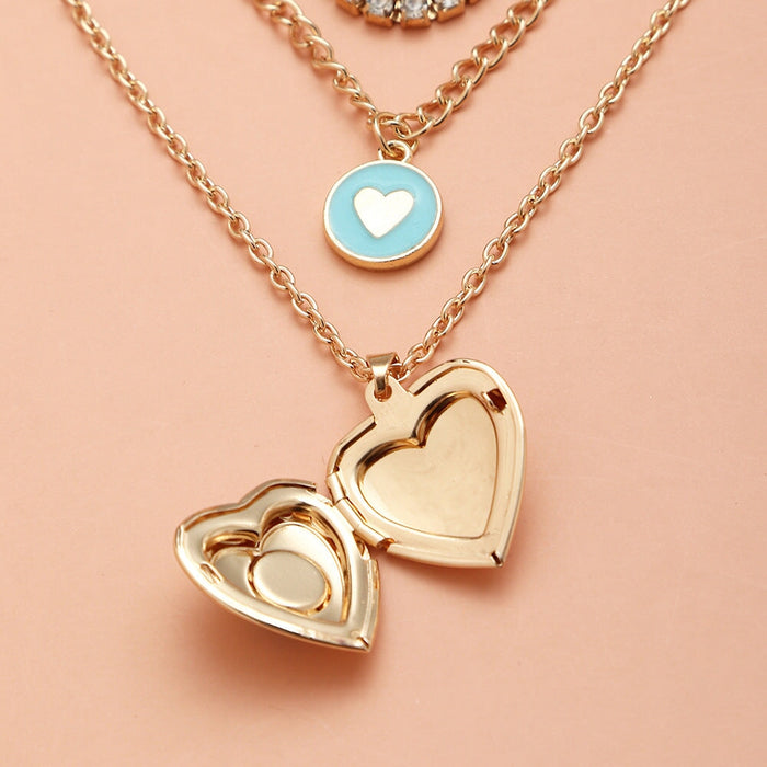 Wholesale Blue Ocean Flip Love Multilayer Chain Alloy Necklace JDC-NE-NZ325 Necklaces 奈珠 Wholesale Jewelry JoyasDeChina Joyas De China
