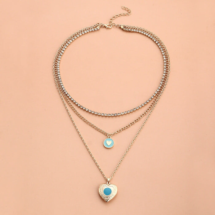Wholesale Blue Ocean Flip Love Multilayer Chain Alloy Necklace JDC-NE-NZ325 Necklaces 奈珠 NZ2426lanse Wholesale Jewelry JoyasDeChina Joyas De China