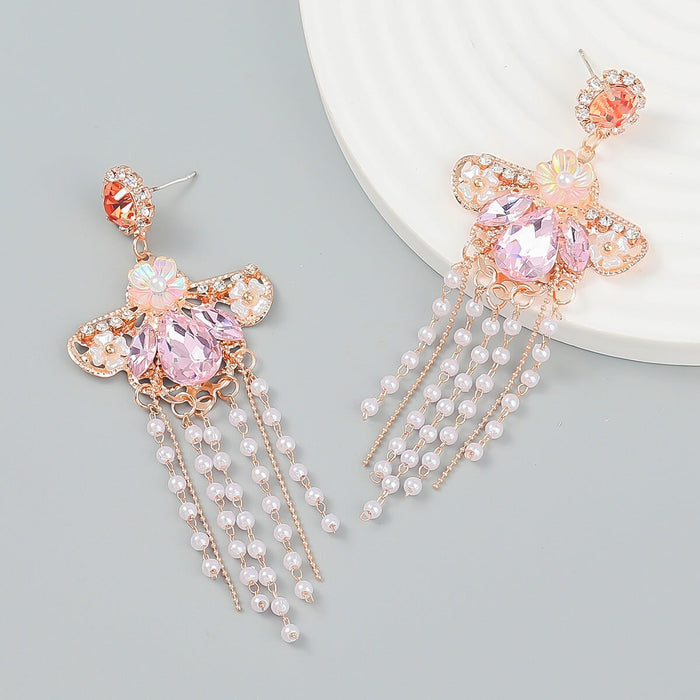 Wholesale Blue Rhinestone Tassel Earrings JDC-ES-JL924 Earrings 氿乐 Wholesale Jewelry JoyasDeChina Joyas De China